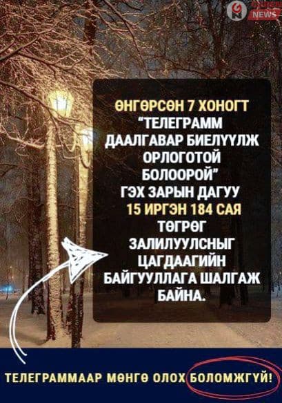 Өнгөрсөн 7 хоногт телеграм зараар иргэд 184 сая төгрөг залилуулжээ
