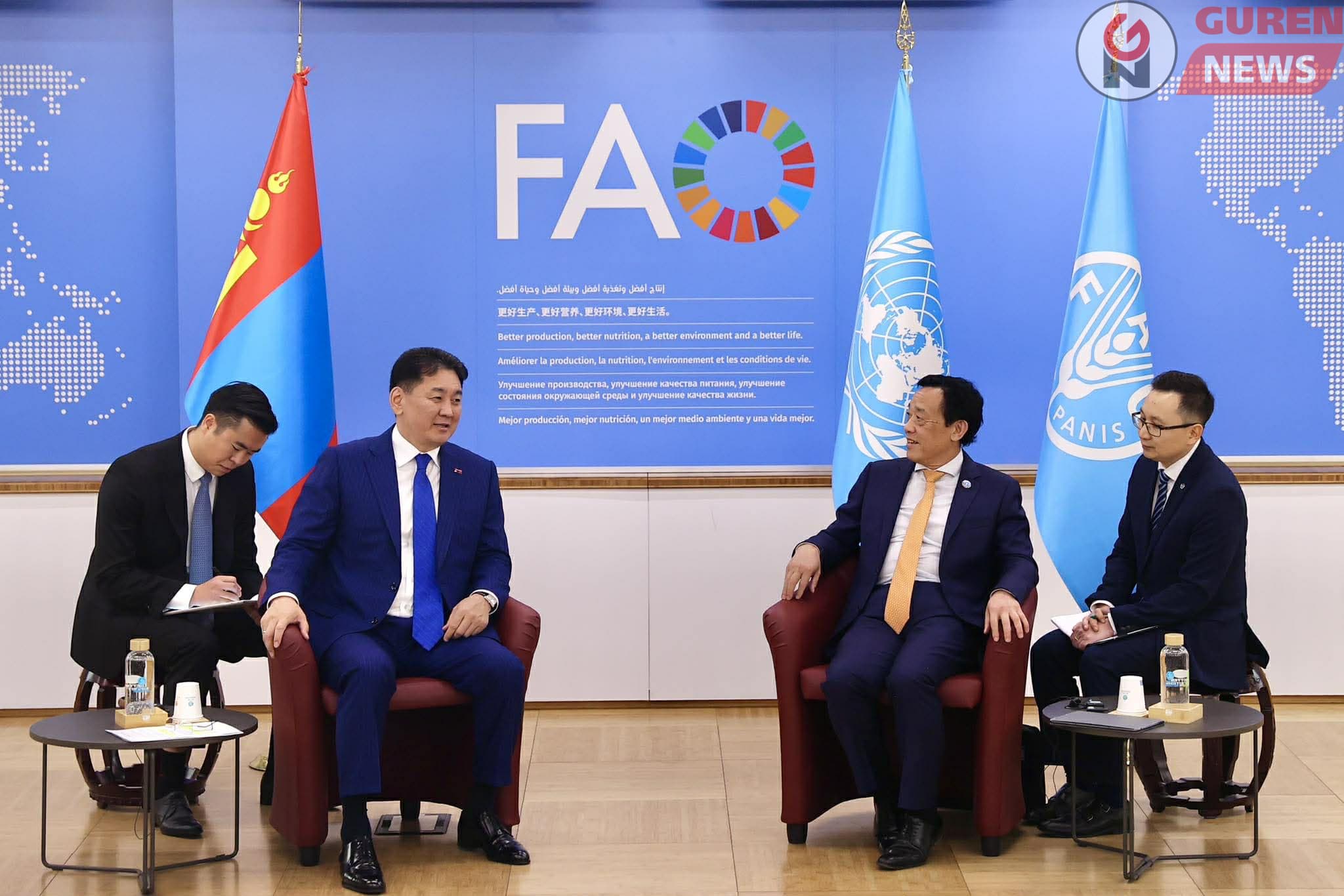 Ерөнхийлөгч У.Хүрэлсүхэд НҮБ-ын Хүнс, хөдөө аж ахуйн байгууллагын Ерөнхий захирал бараалхлаа